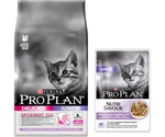 Сухой Корм ProPlan (ПроПлан) Для Котят с Чувствительным Пищеварением Индейка Junior Delicate Optidigest Rich in Turkey 400г + Пауч Для Котят Индейка в Соусе 85г АКЦИЯ