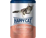 Влажный Корм Для Кошек Happy Cat (Хэппи Кэт) Говядина и Птица Кусочки в Соусе Beef & Poultry 100г