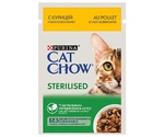 Влажный Корм Cat Chow (Кэт Чау) Для Стерилизованных Кошек Курица и Баклажан в Соусе Sterilised 85г (1*24)